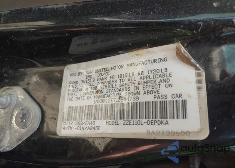 2001 Toyota Corolla Le из США, поврежденный, VIN 1NXBR12E71Z544739